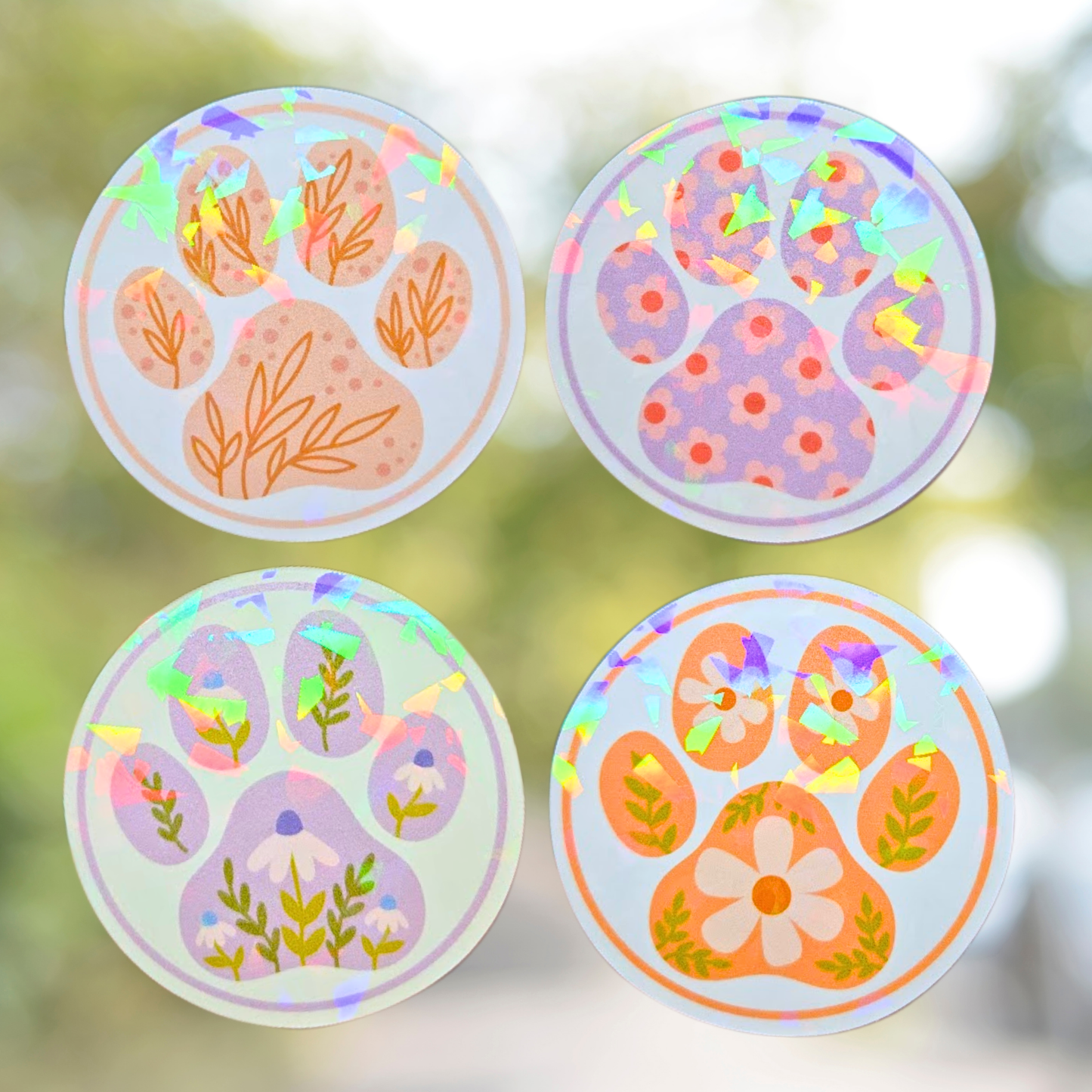 Floral Paw Print Sticker Pack • Set 2 of 3 - Holographic