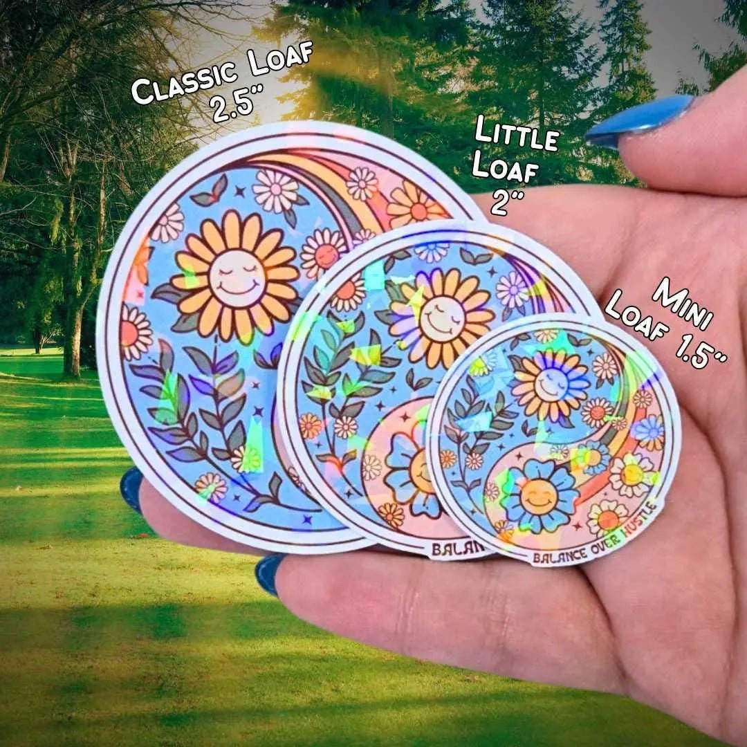 Balance Over Hustle - Sticker Holographic Yin Yang Flower Vinyl Sticker, Self Care Positive Quote, Self Awareness Sticker, Self Care Sticker - Holographic Sticker | The TabbyLoaf