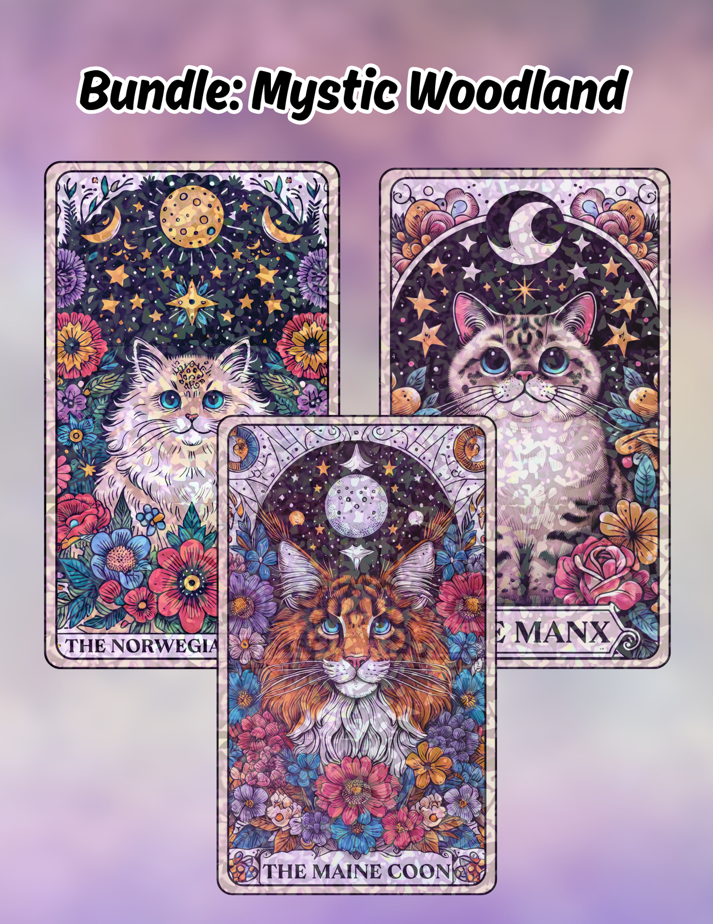 Bundle: Mystic Woodland Cats – Holographic Cat Tarot Sticker
