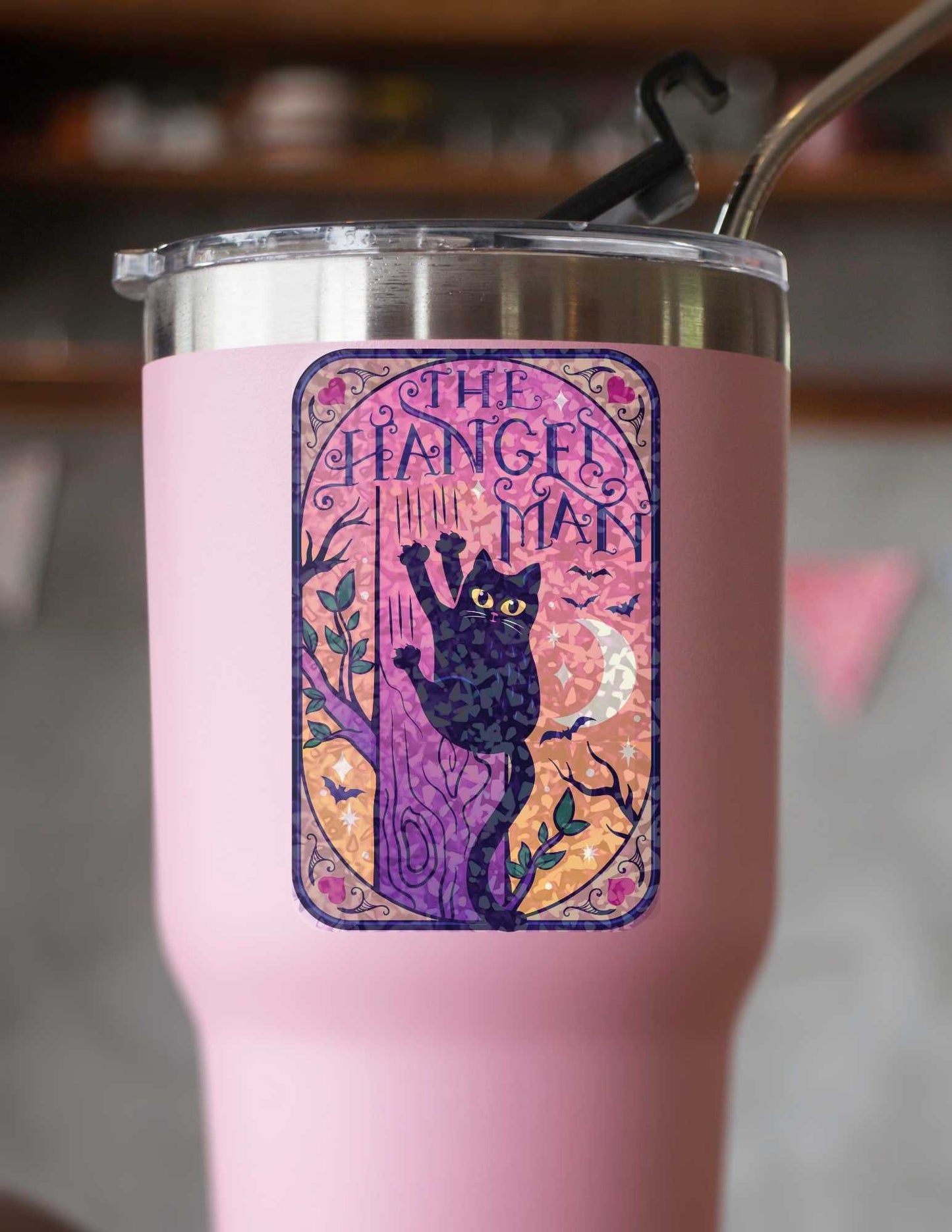 The Hanged Man – Holographic Cat Tarot Sticker