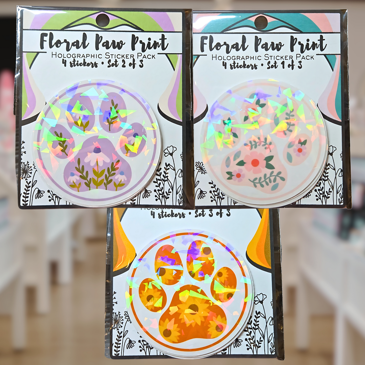 Floral Paw Print Sticker Pack • Set 1 of 3 - Holographic