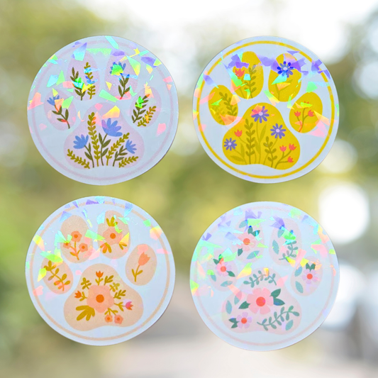 Floral Paw Print Sticker Pack • Set 1 of 3 - Holographic
