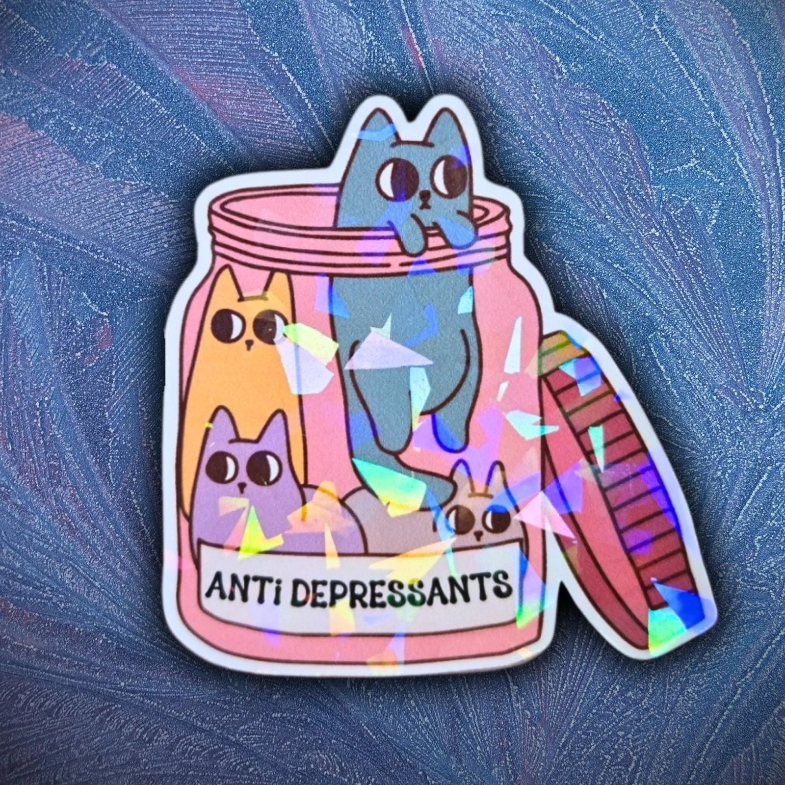 Anti Depressants Cat Pill Bottle - Sticker - Holographic Sticker | The TabbyLoaf