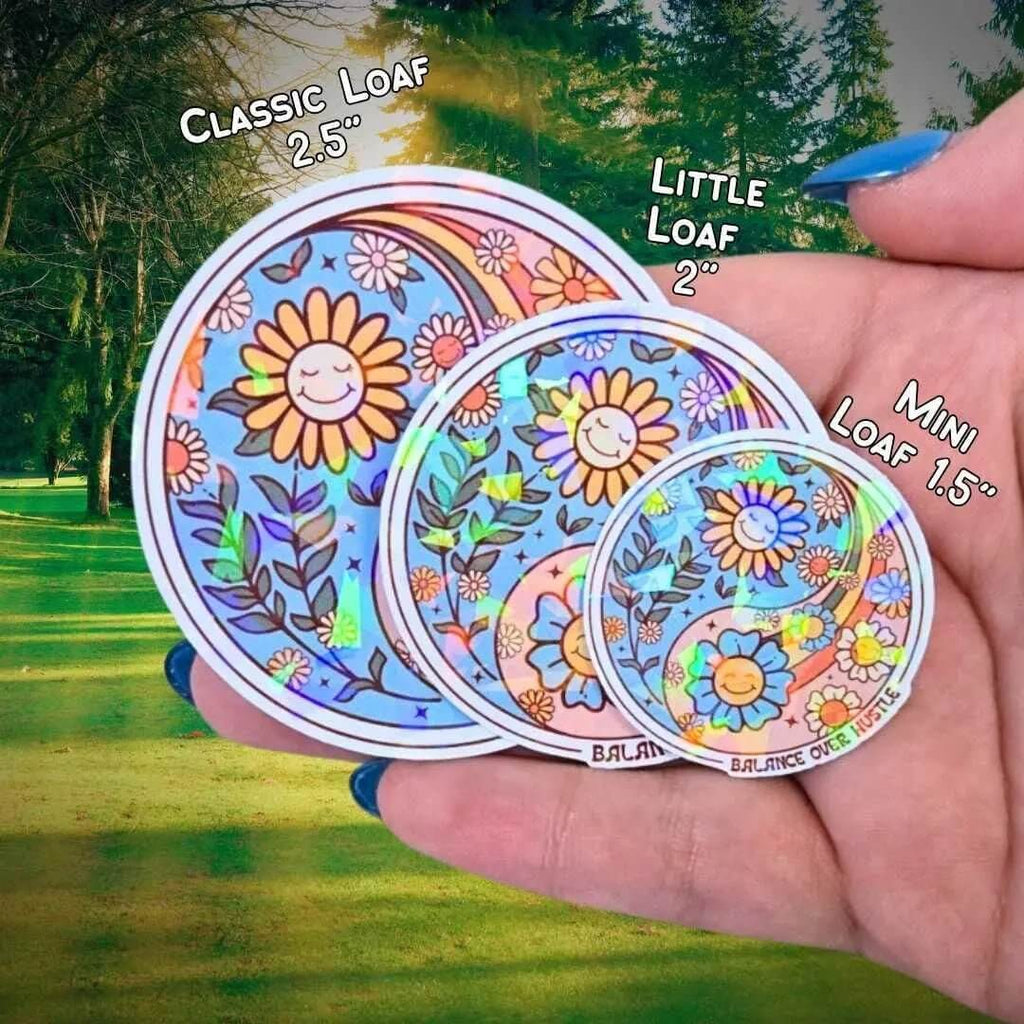 Balance Over Hustle - Sticker Holographic Yin Yang Flower Vinyl Sticker, Self Care Positive Quote, Self Awareness Sticker, Self Care Sticker - Holographic Sticker | The TabbyLoaf