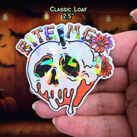Bite Me - Sticker Holographic Poison Apple Skull with Flowers | Spooky Cute Halloween Vinyl Sticker for Laptop, Water Bottle, Journal Decor - Holographic Sticker | The TabbyLoaf