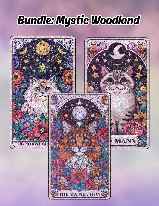 Bundle: Mystic Woodland Cats – Holographic Cat Tarot Sticker