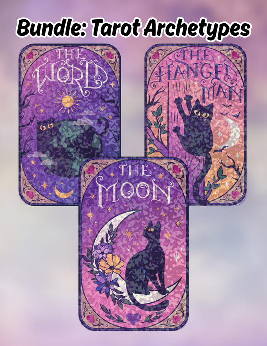 Bundle: Tarot Archetypes – Holographic Cat Tarot Stickers