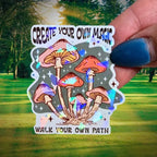 Create Your Own Magic - Sticker Holographic Mushroom Vinyl Sticker, Boho Positive Quote for Self Guidance, Inspirational Mushroom Sticker - Holographic Sticker | The TabbyLoaf