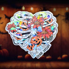Dead Inside Skeleton Ribs - Sticker Holographic Heart Shaped Ribcage with Pumpkins & Flowers | Gothic Spooky Cute Sticker, Halloween Décor - Holographic Sticker | The TabbyLoaf