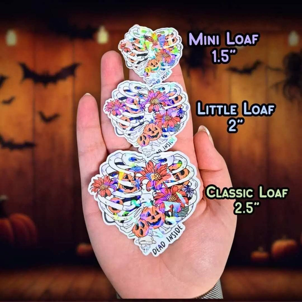 Dead Inside Skeleton Ribs - Sticker Holographic Heart Shaped Ribcage with Pumpkins & Flowers | Gothic Spooky Cute Sticker, Halloween Décor - Holographic Sticker | The TabbyLoaf