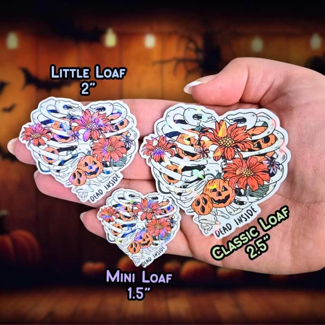 Dead Inside Skeleton Ribs - Sticker Holographic Heart Shaped Ribcage with Pumpkins & Flowers | Gothic Spooky Cute Sticker, Halloween Décor - Holographic Sticker | The TabbyLoaf
