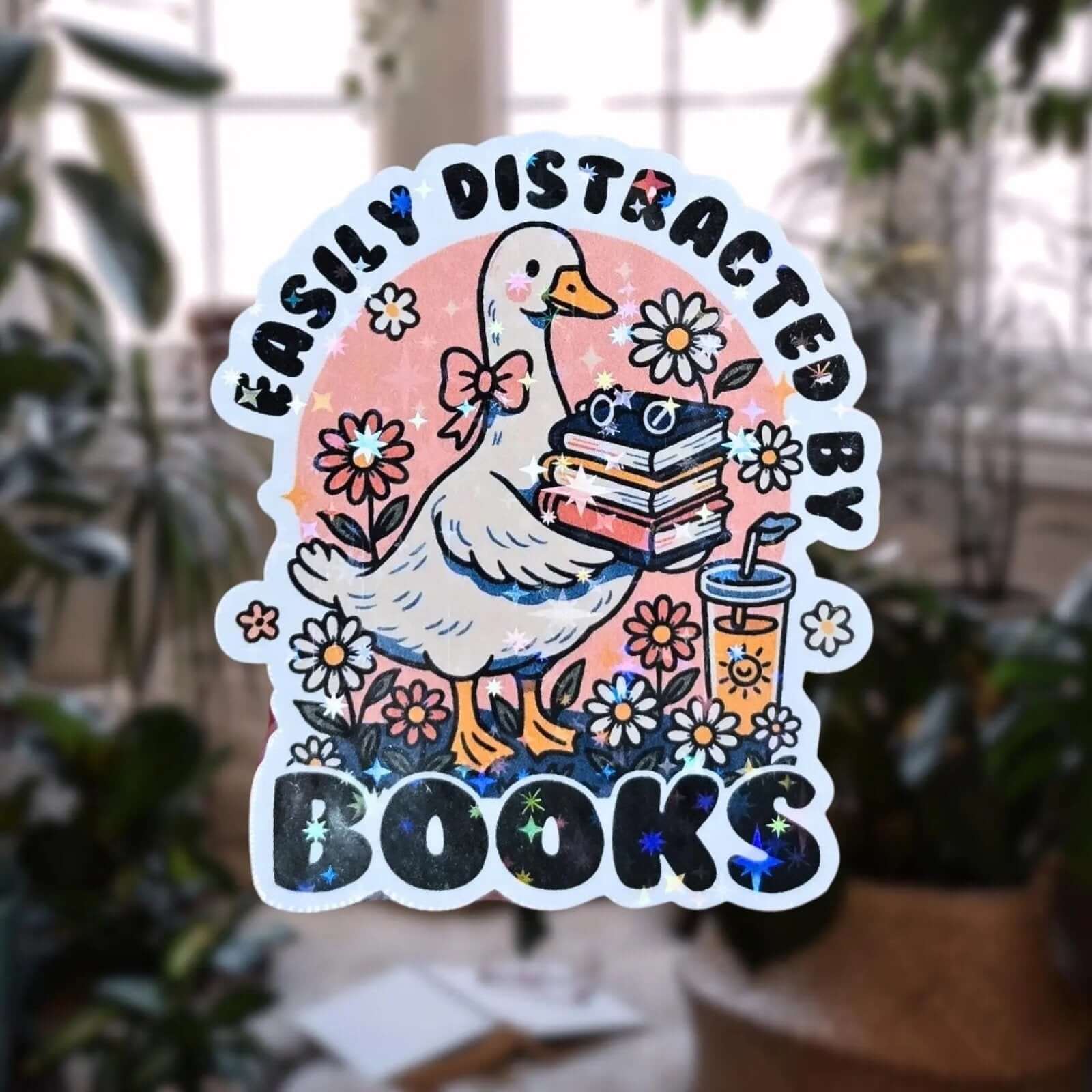 Easily Distracted By Books - Sticker - Holographic Sticker | The TabbyLoaf