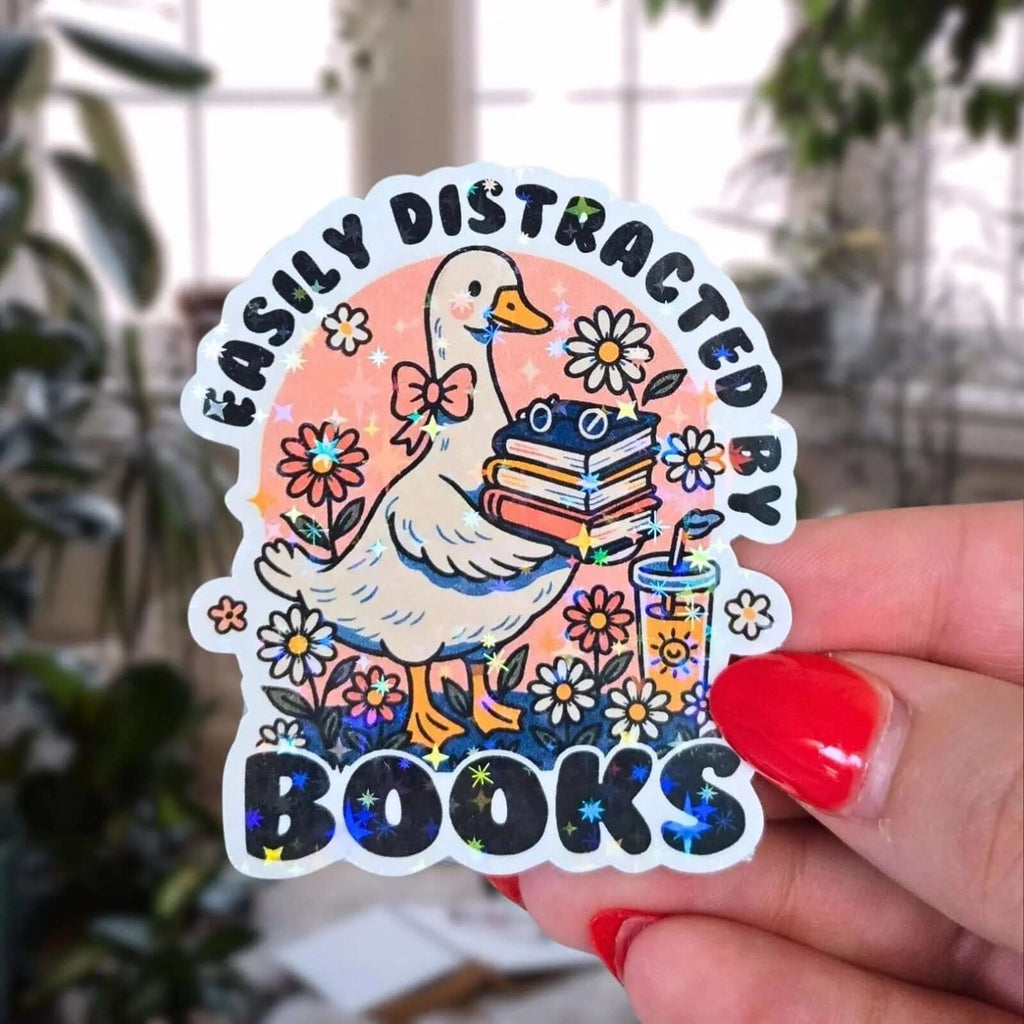 Easily Distracted By Books - Sticker - Holographic Sticker | The TabbyLoaf