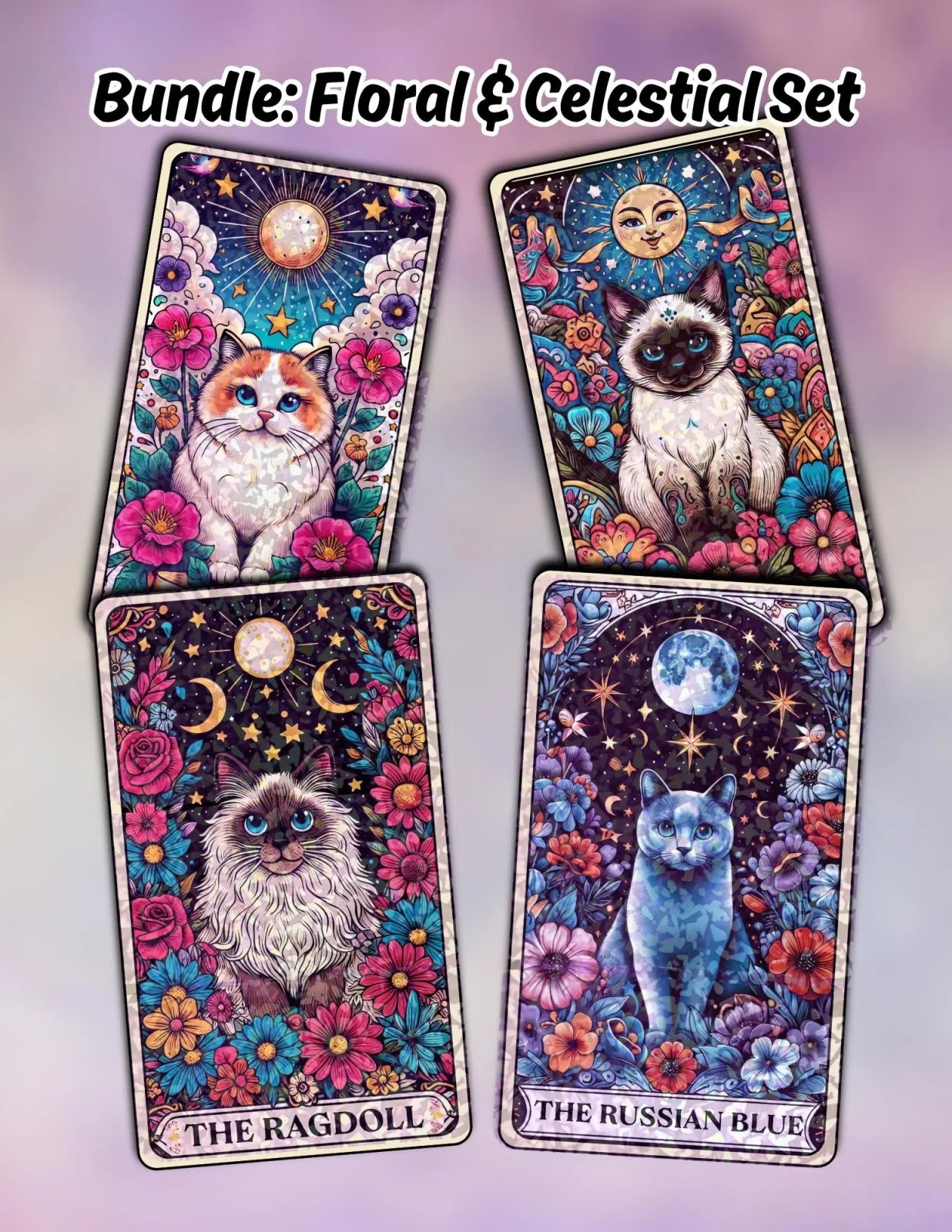 Floral & Celestial Set – Sticker Pack - Holographic Sticker | The TabbyLoaf