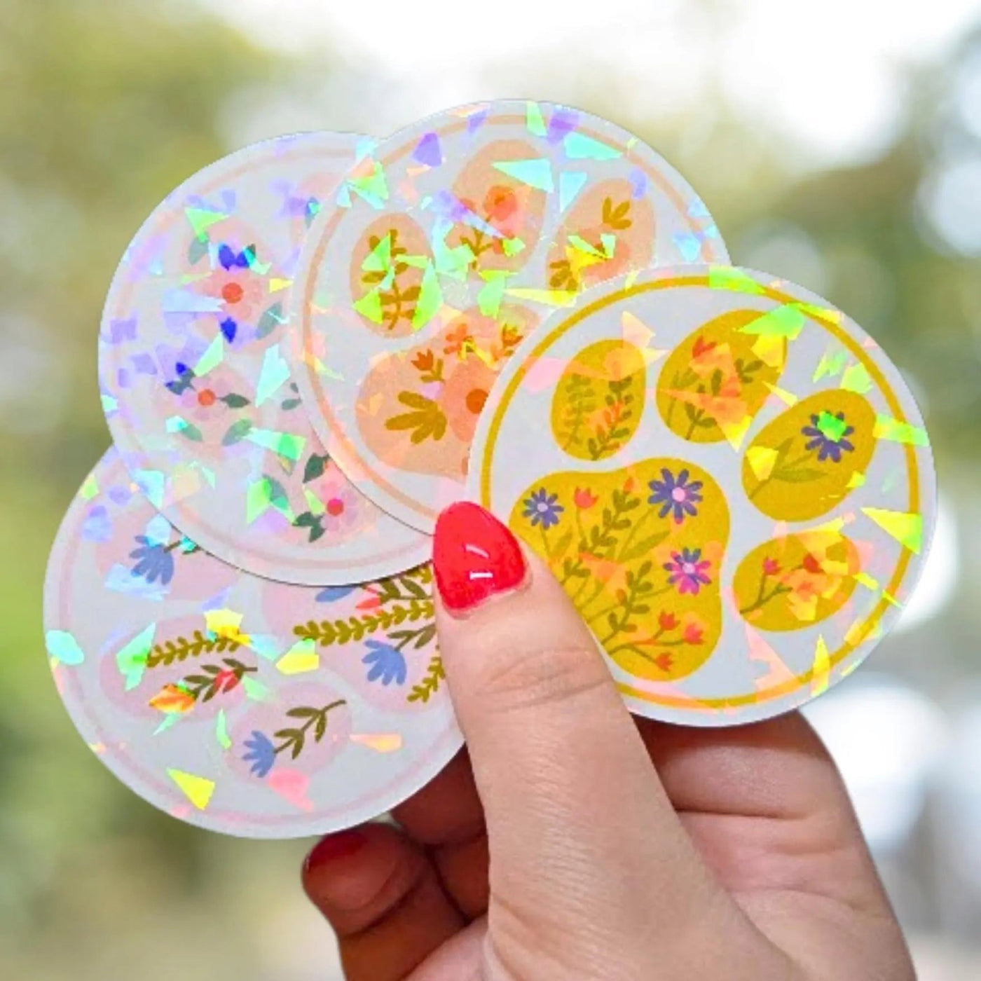 Floral Paw Print • Set 1 of 3 - Sticker Pack - Holographic Sticker | The TabbyLoaf