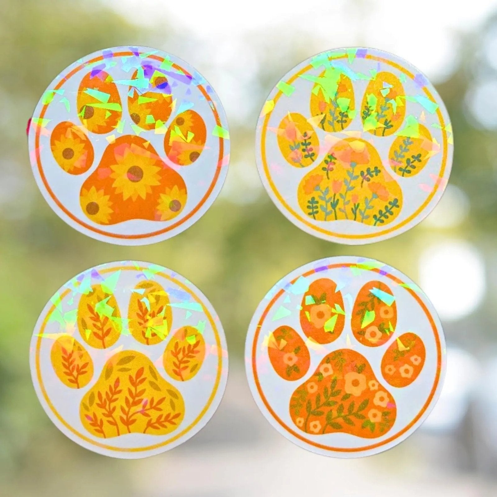 Floral Paw Print • Set 3 of 3 - Sticker Pack - Holographic Sticker | The TabbyLoaf