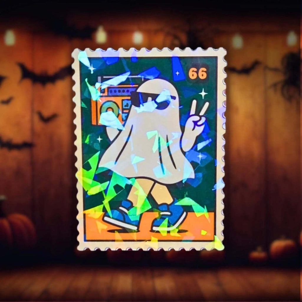 Ghost Boombox Stamp - Sticker - Holographic Sticker | The TabbyLoaf