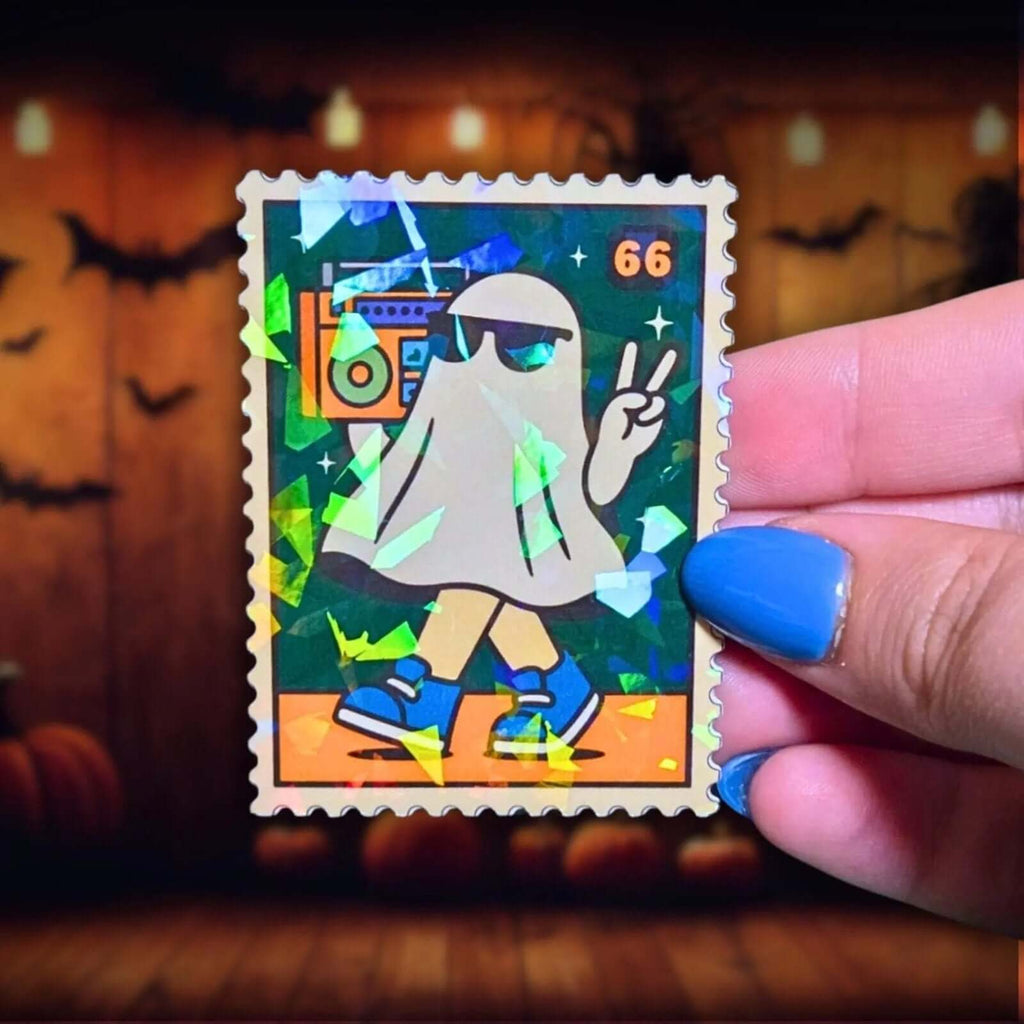 Ghost Boombox Stamp - Sticker - Holographic Sticker | The TabbyLoaf