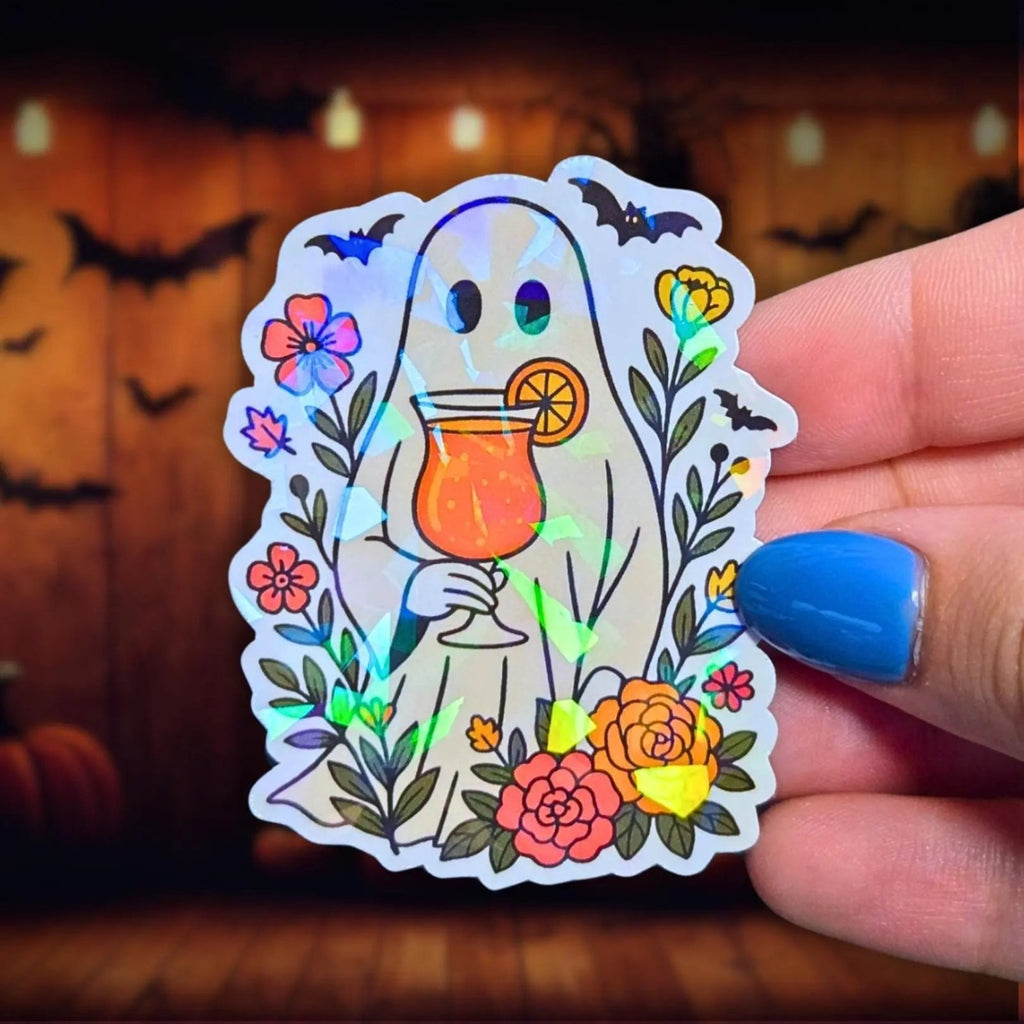 Ghost Cocktail - Sticker - Holographic Sticker | The TabbyLoaf