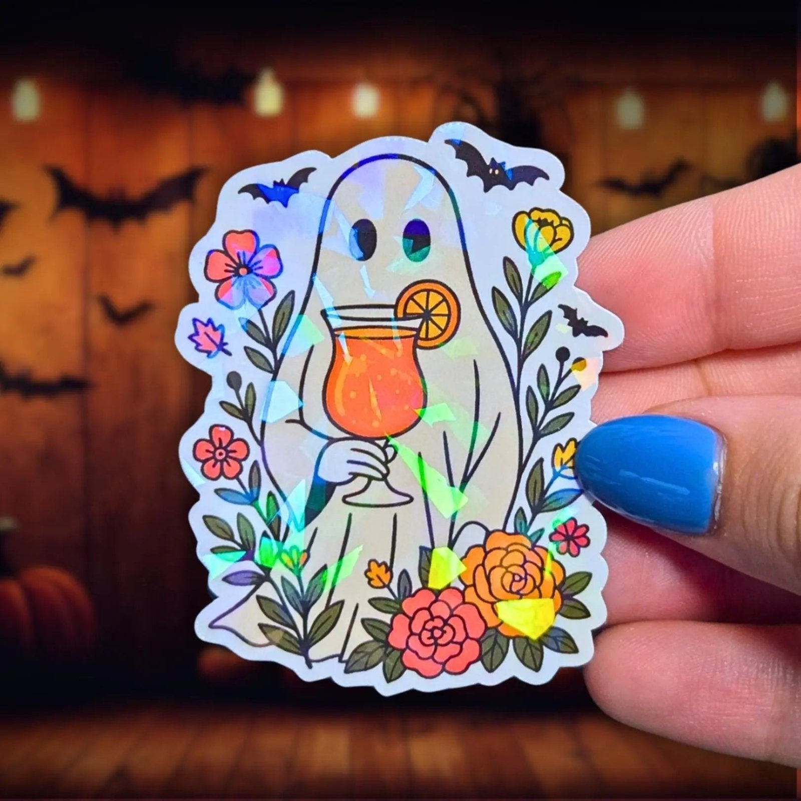 Ghost Cocktail - Sticker - Holographic Sticker | The TabbyLoaf