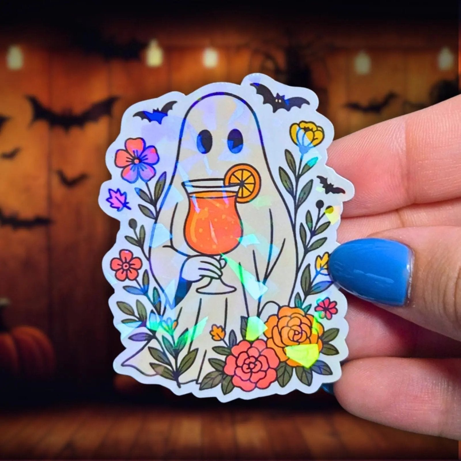 Ghost Cocktail - Sticker - Holographic Sticker | The TabbyLoaf