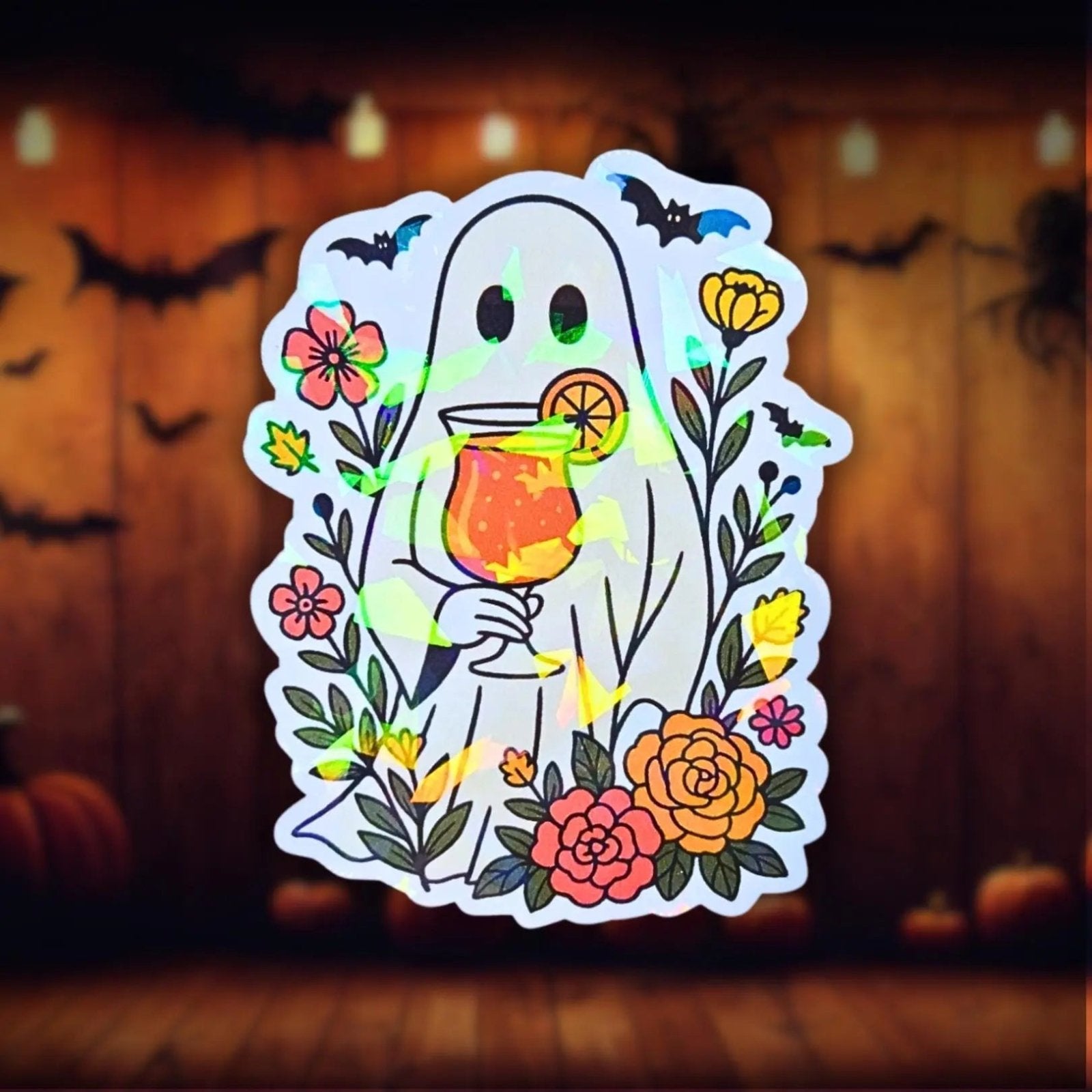 Ghost Cocktail - Sticker - Holographic Sticker | The TabbyLoaf