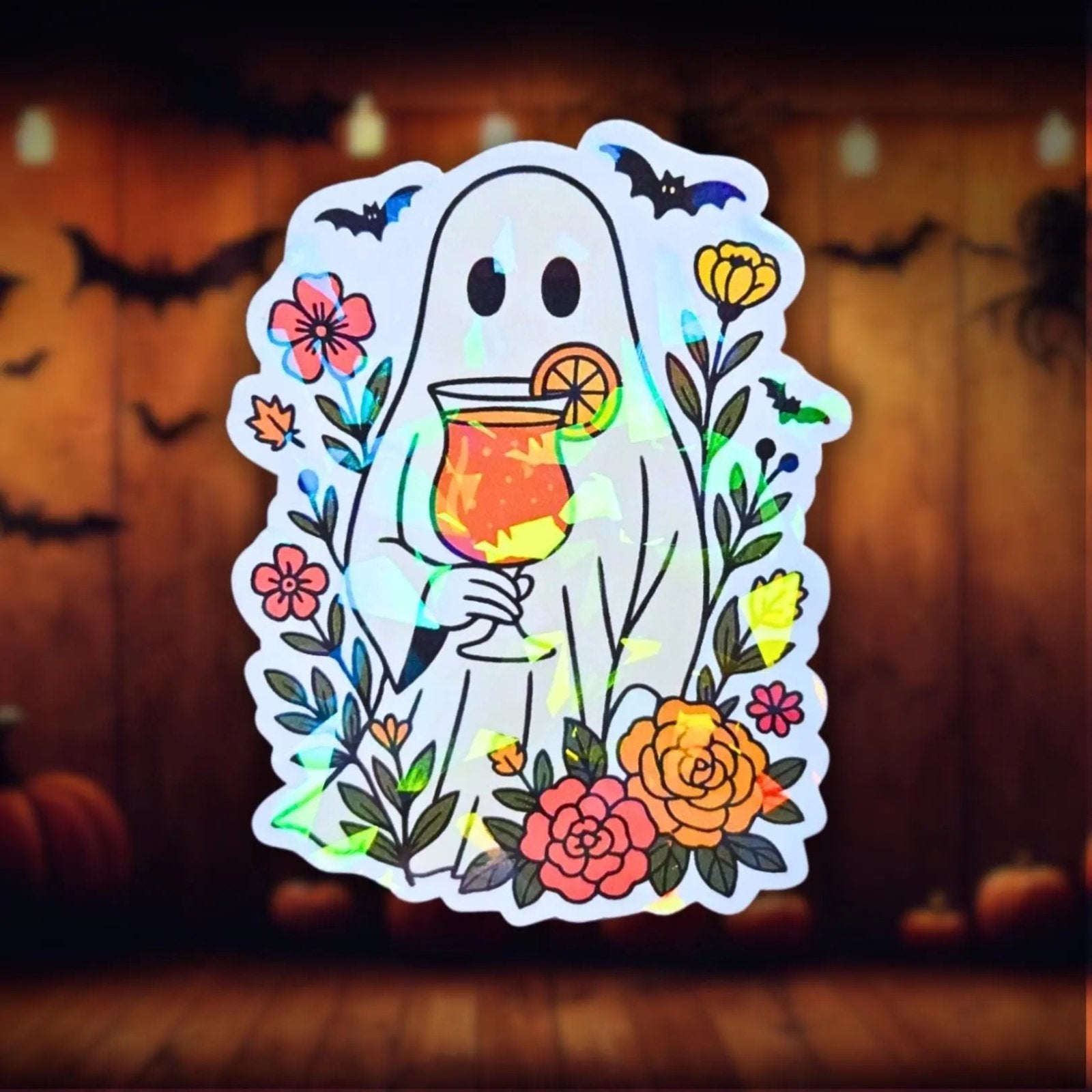 Ghost Cocktail - Sticker - Holographic Sticker | The TabbyLoaf