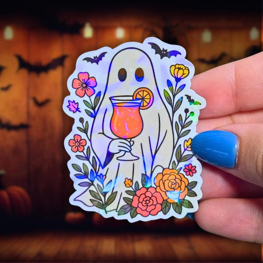 Ghost Cocktail - Sticker - Holographic Sticker | The TabbyLoaf