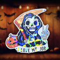 I Love My Job - Sticker Holographic Grim Reaper with Pumpkin and Scythe | Funny Spooky Halloween Vinyl Sticker for Laptop, Water Bottle - Holographic Sticker | The TabbyLoaf