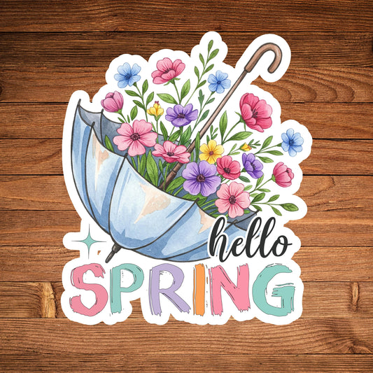 Hello Spring Pastel Flower Sticker for Laptops, Water Bottles, Books & Phones - Colorful Wildflower Decal