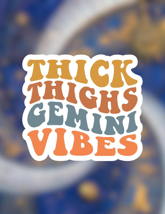 Thick Thighs Gemini Vibes Sticker, Curvy Girl Zodiac Sticker, Body Positive Astrology Art for Laptops, Journals, Water Bottles & Gifts
