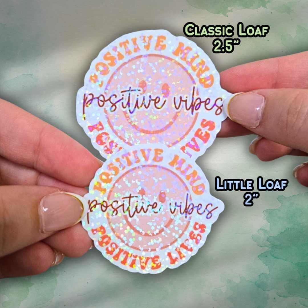 Positive Vibes Sticker – Holographic Smiley Face Vinyl Decal | Motivational Quote Laptop Water Bottle or Journal Sticker Thoughts are Energy