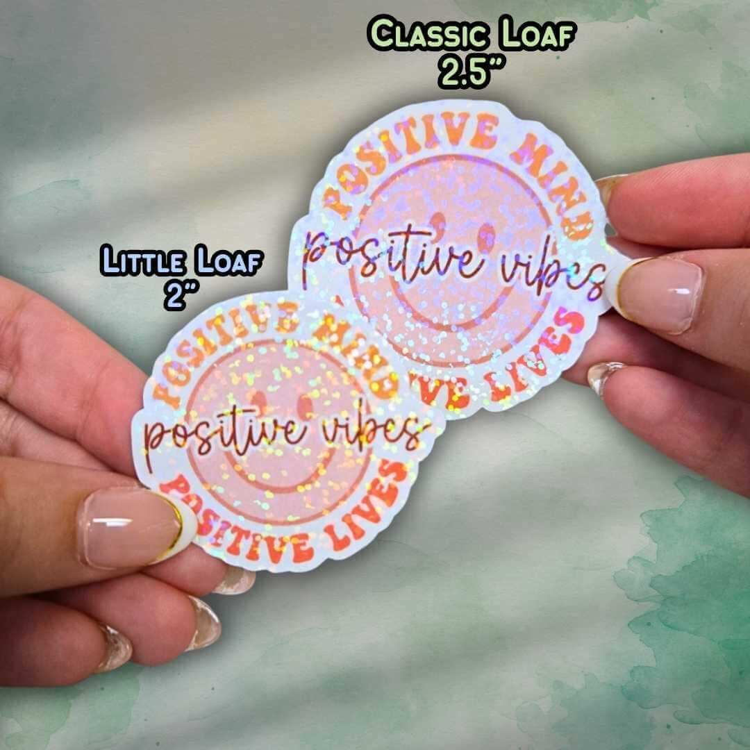 Positive Vibes Sticker – Holographic Smiley Face Vinyl Decal | Motivational Quote Laptop Water Bottle or Journal Sticker Thoughts are Energy