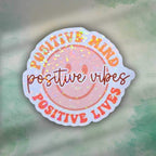Positive Vibes Sticker – Holographic Smiley Face Vinyl Decal | Motivational Quote Laptop Water Bottle or Journal Sticker Thoughts are Energy