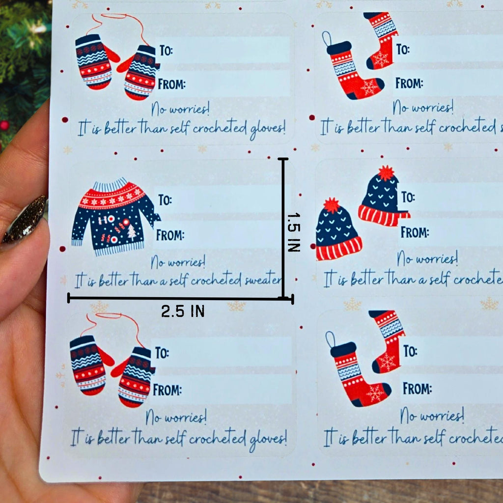 Crochet Sweater, Hat, Socks and Mitten Gift Label Sheet - Christmas Gift Label Stickers, Christmas Gift Stickers, Holiday Gift Label Present