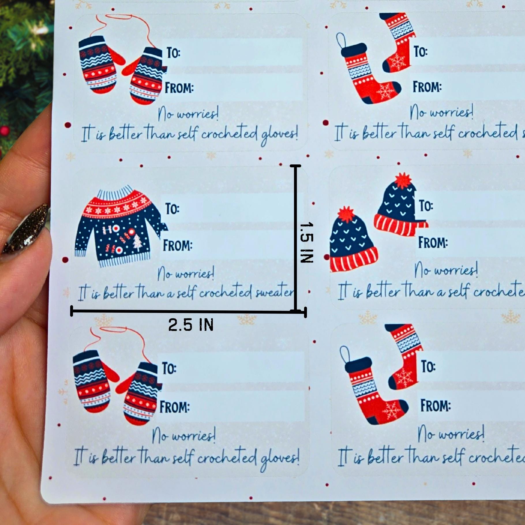 Crochet Sweater, Hat, Socks and Mitten Gift Label Sheet - Christmas Gift Label Stickers, Christmas Gift Stickers, Holiday Gift Label Present