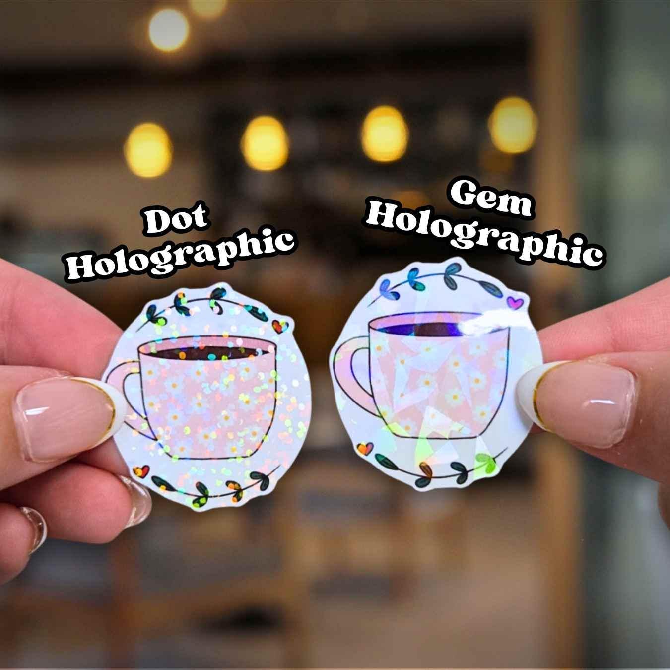 Pink Mug Coffee Cup - Holographic Sticker, Waterproof Vinyl