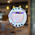Pink Mug Coffee Cup - Holographic Sticker, Waterproof Vinyl