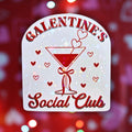 Star holographic Galentine’s Social Club sticker with red martini glass and floating hearts, retro friendship design for parties and gifts