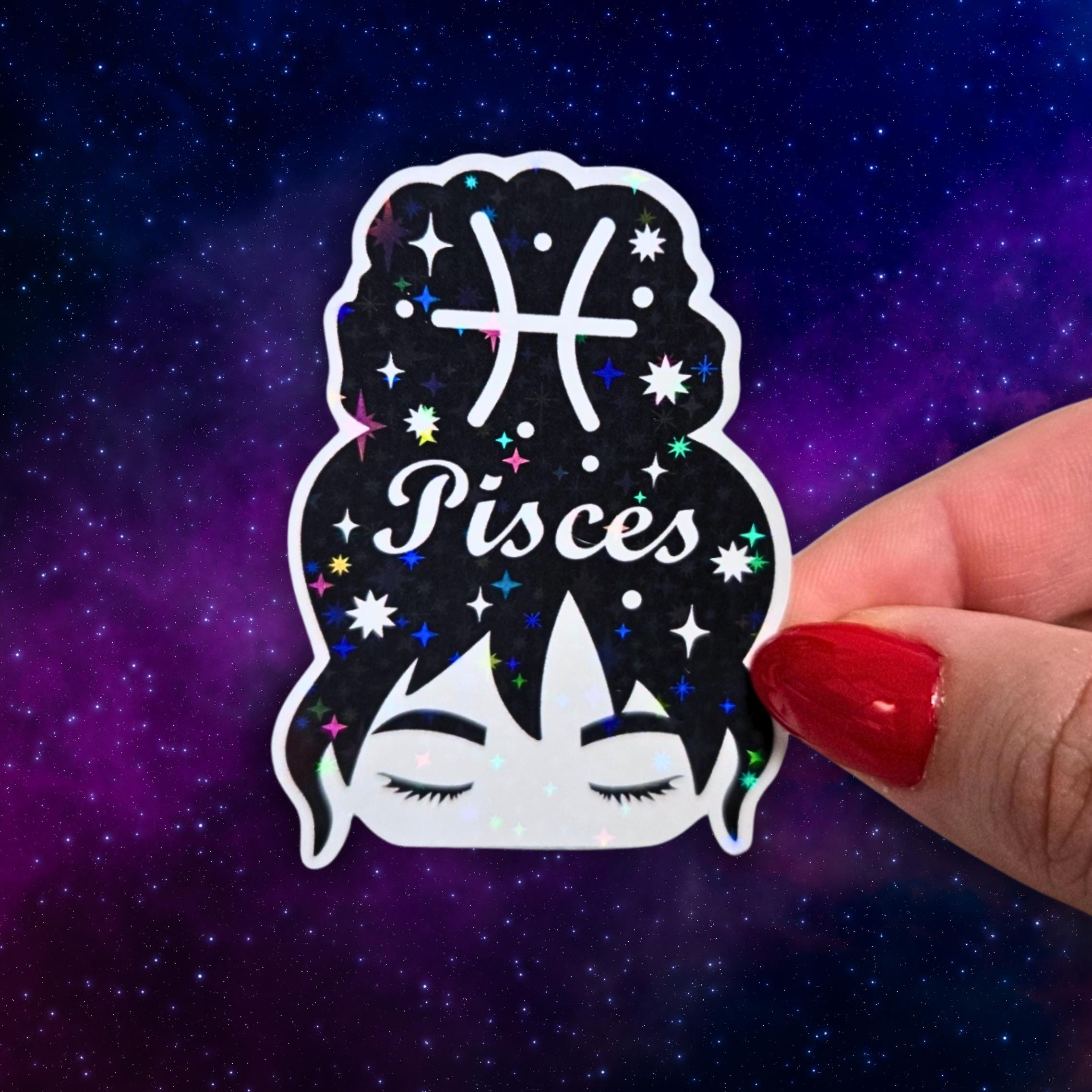Feminane Pisces - Holographic Sticker | Waterproof Zodiac Decal for Phones, Laptops & Celestial Decor | Holo Kiss-Cut Vinyl Astrology Gift