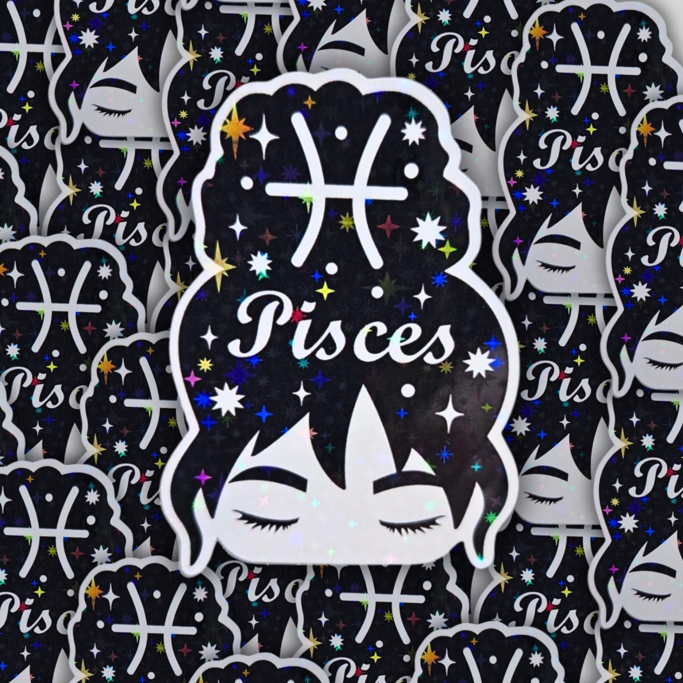 Feminane Pisces - Holographic Sticker | Waterproof Zodiac Decal for Phones, Laptops & Celestial Decor | Holo Kiss-Cut Vinyl Astrology Gift