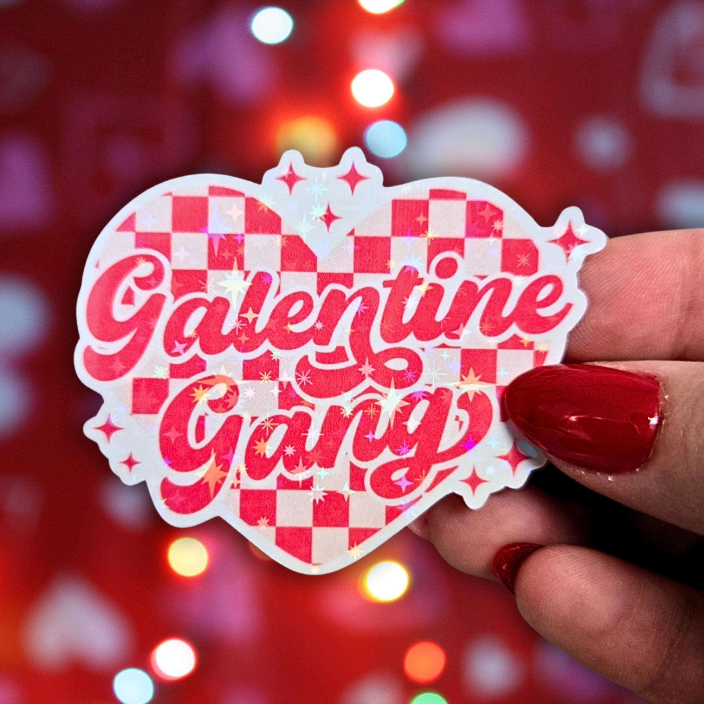 Galentine Gang Checkered Heart - Holographic Sticker, Waterproof Glitter Vinyl, Party Favors, Wine and Gossip, Galentine Party and Packaging