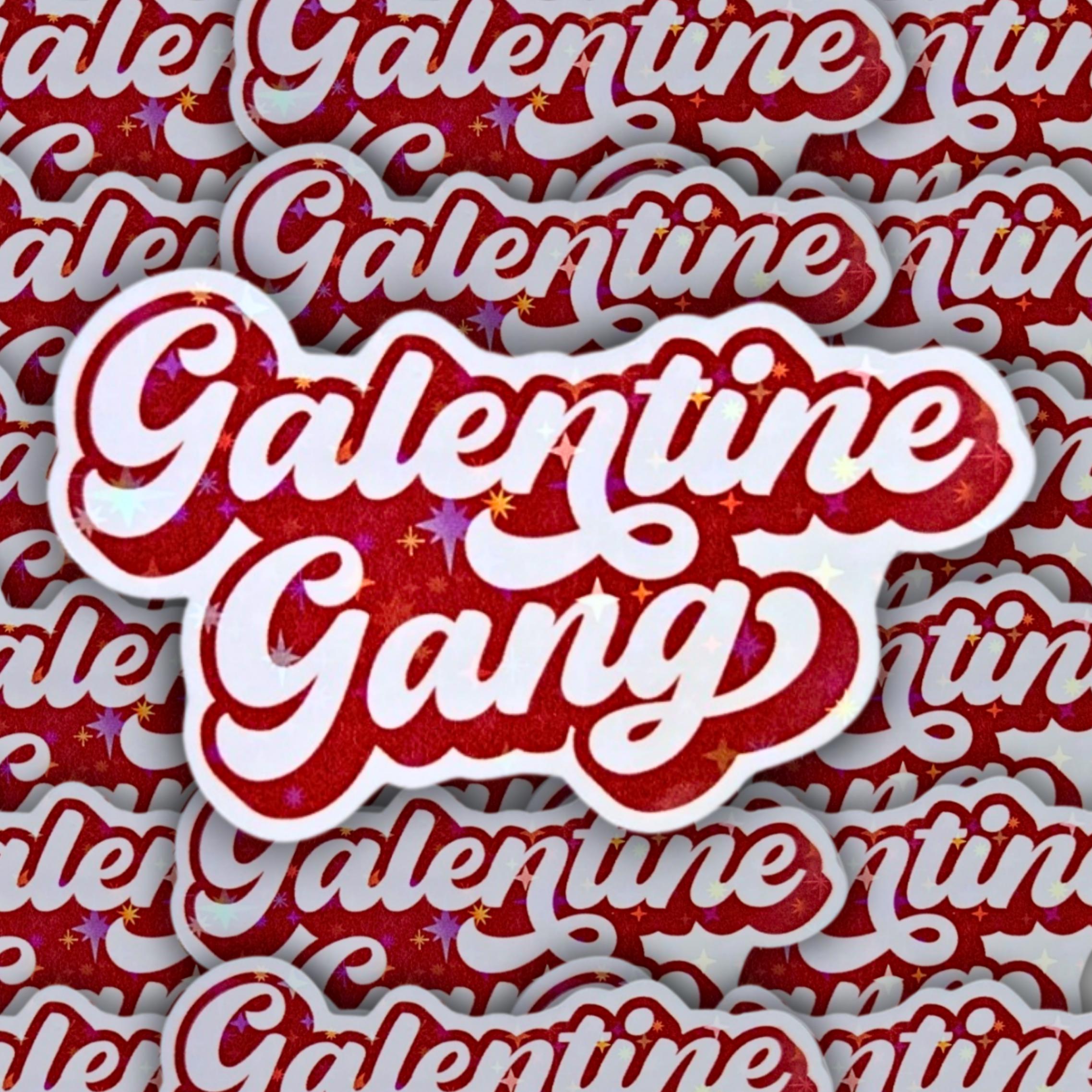Galentine Gang Retro Styled - Holographic Sticker, Waterproof Glitter Vinyl, Party Favors, Wine and Gossip, Galentine Party and Packaging