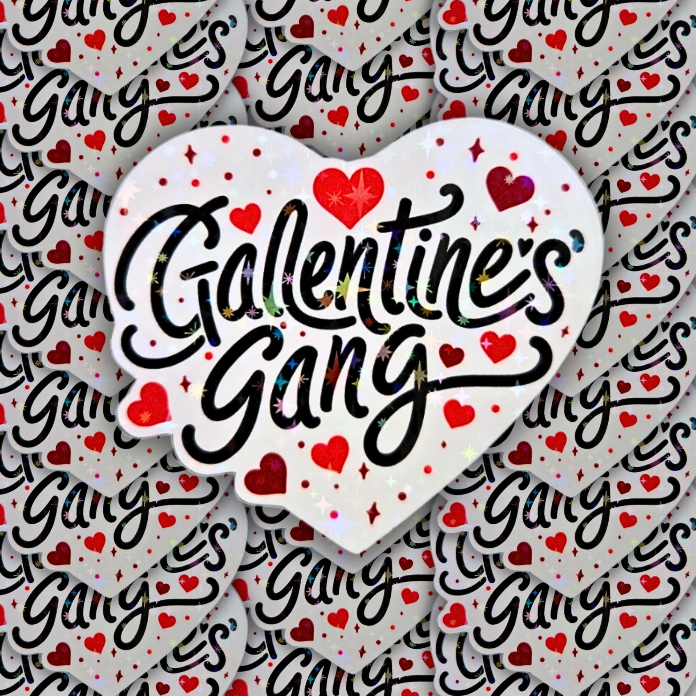 Galentine's Gang Heart - Holographic Sticker, Waterproof Glitter Vinyl, Party Favors, Wine and Gossip, Galentine Party and Gifts