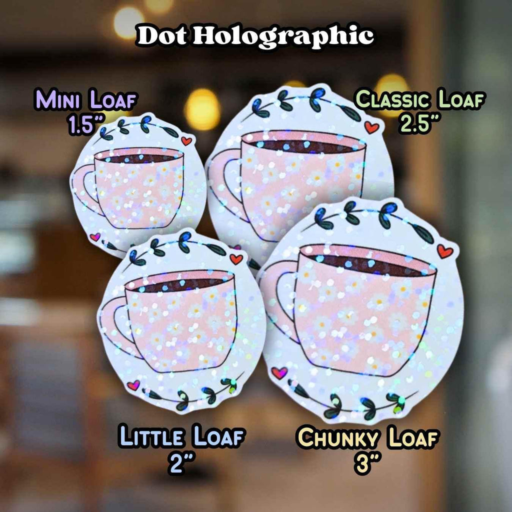 Pink Mug Coffee Cup - Holographic Sticker, Waterproof Vinyl