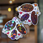 Gem or Dot holographic Coffee Beans sticker with hearts and flowers, cozy coffee aesthetic design for journals, laptops, and tumblers