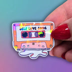 Self Love Song - Holographic Sticker, Retro Cassette Tape Decor, Waterproof 80s Vibe Sticker, Nostalgic Music Tape, Retro Tech Sticker