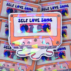 Self Love Song - Holographic Sticker, Retro Cassette Tape Decor, Waterproof 80s Vibe Sticker, Nostalgic Music Tape, Retro Tech Sticker