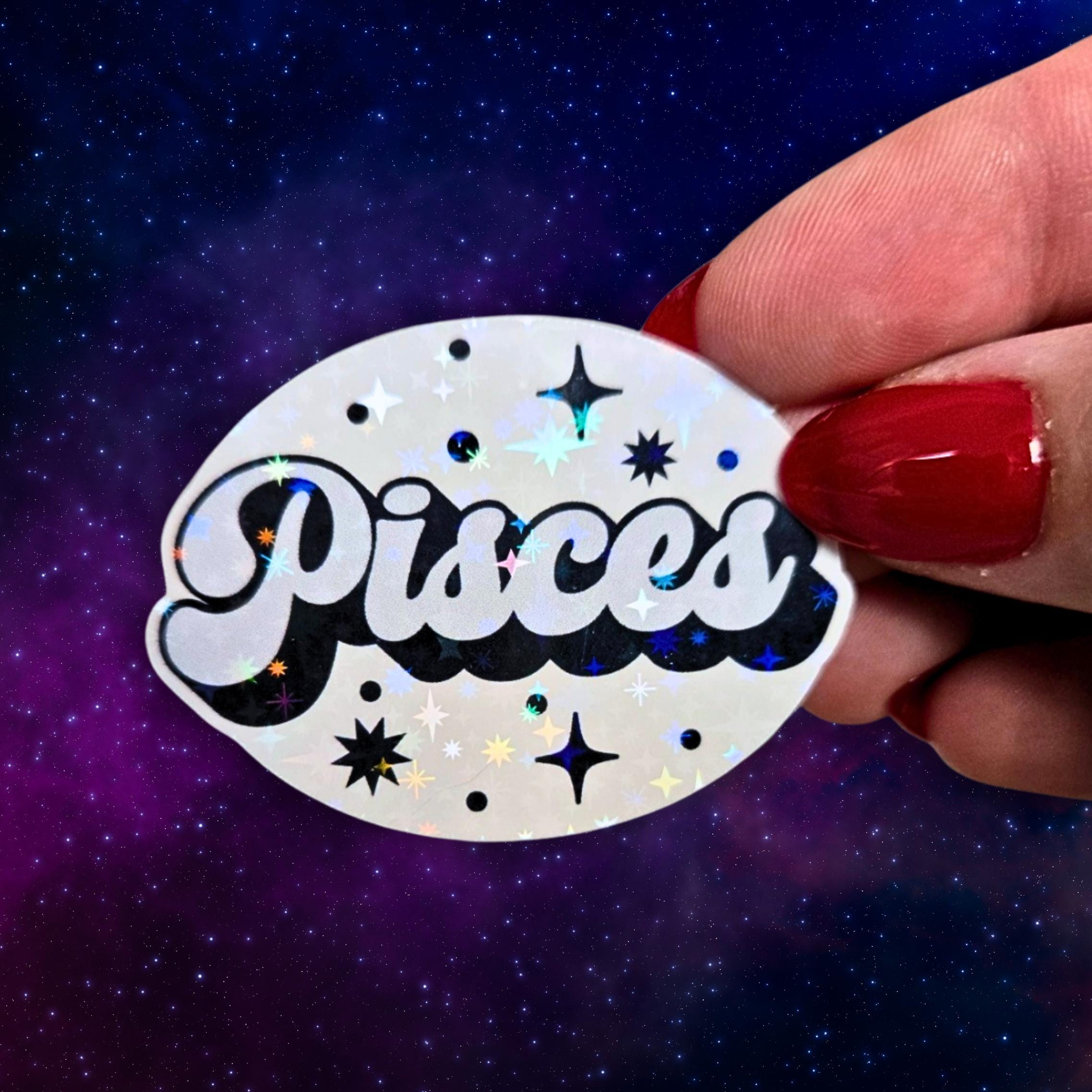 Pisces - Holographic Sticker, Waterproof Zodiac Decal, Celestial Phone & Laptop Sticker, Holo Kiss-Cut Vinyl, Astrology Gift