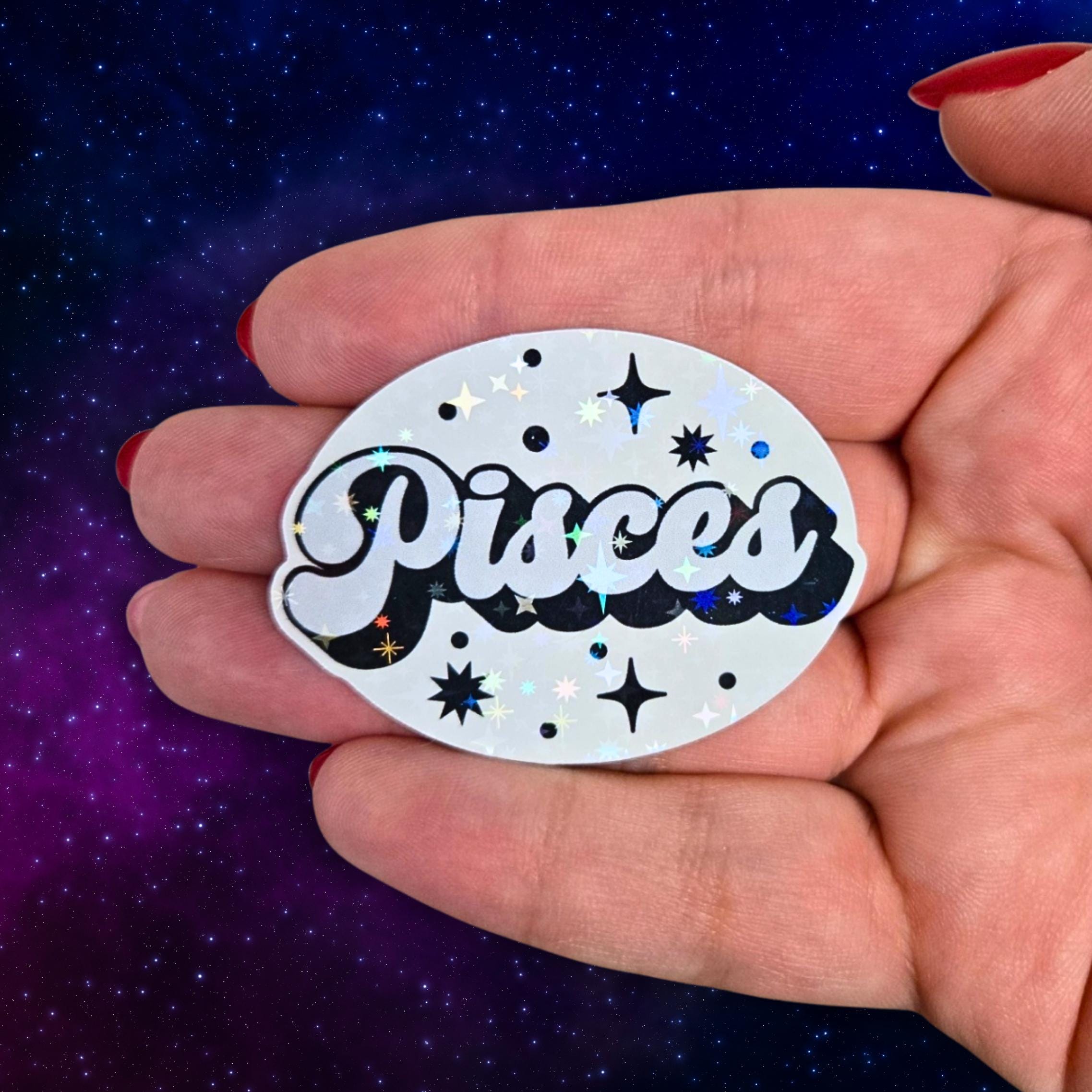 Pisces - Holographic Sticker, Waterproof Zodiac Decal, Celestial Phone & Laptop Sticker, Holo Kiss-Cut Vinyl, Astrology Gift